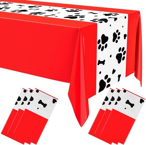 Oudain 6 Pcs Paw Print Plastic Tablecloths Disposable Rectangle Bone Sign Large Table Covers for Dog Theme Birthday Party Decorations Boy Girl Puppy Pet Dog Cat Party, 54x108 Inch(Red) in Saudi Arabia