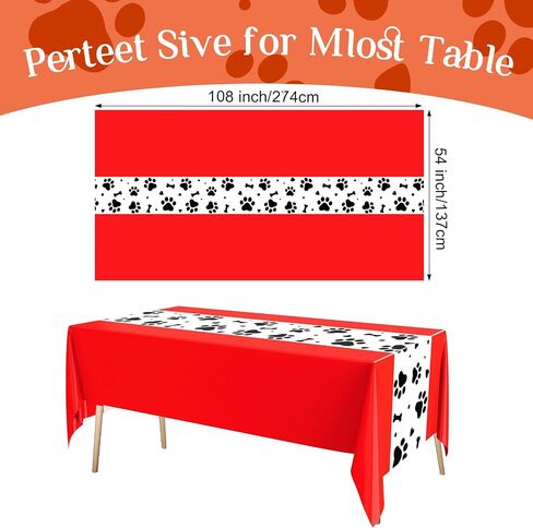 Oudain 6 Pcs Paw Print Plastic Tablecloths Disposable Rectangle Bone Sign Large Table Covers for Dog Theme Birthday Party Decorations Boy Girl Puppy Pet Dog Cat Party, 54x108 Inch(Red) in Saudi Arabia