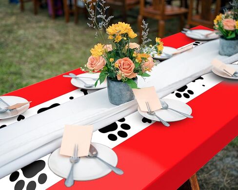 Oudain 6 Pcs Paw Print Plastic Tablecloths Disposable Rectangle Bone Sign Large Table Covers for Dog Theme Birthday Party Decorations Boy Girl Puppy Pet Dog Cat Party, 54x108 Inch(Red) in Saudi Arabia