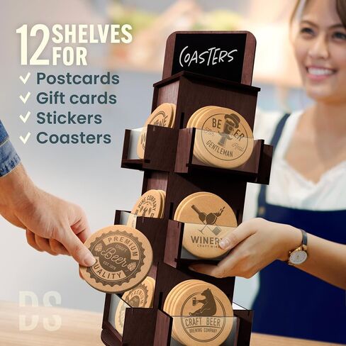 3 Tier Rotating Sticker Display Stand for Vendors, Black Wooden Countertop Organizer Shelf for Coasters, Retail, Showcase, Tradeshow in Saudi Arabia