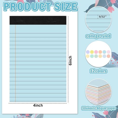 12 PCS 4" x 6" Small Legal Pad College Ruled Lined Mini Legal Pad 80 GSM Pastel Colored Memo Notepad 30 Sheets Memo & Scratch Notepad for Home Office School Work Business To Do List Grocery List in Saudi Arabia