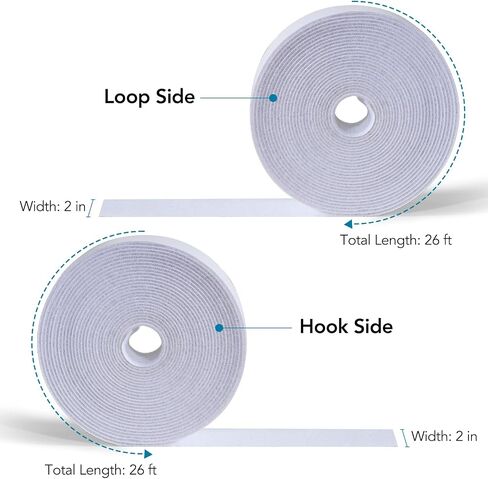 Double Sided Hook and Loop Tape 2 in x 26 ft, Nylon Hook and Loop Strips, Strong Sticky Back Picture Hanging Strips, Reusable Self-Gripping Straps with Adhesive for Home/School/Office Use (White) in Saudi Arabia