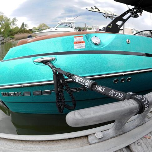 SWELL Wakesurf - Bungee Dock Line 6 Ft. - Adjustable Length Webbing, Shock Absorbing Cord Protection Boat Tie Fender Rope in Saudi Arabia