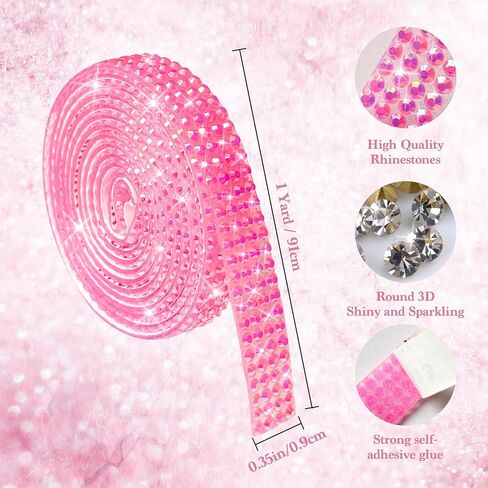 Jongdari Glitter Self Rhinestone Rhinestone Ribbon Tape ، ملصقات شرائط مبهرجة من الكريستال الزخرفية لحرف DIY ، 10 ألوان بعرض 9 ملم مجموع 10 ياردة in Kuwait