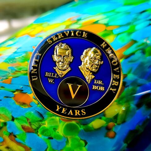 5 Year Sobriety Coin | Founders Triplate AA Chip | Celebrate Recovery Anniversary Token | Alcoholics Anonymous Gift (Blue) in Kuwait