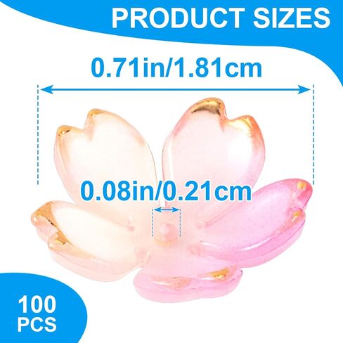100pcs Cherry Blossom Floral Beads, Pink Gradient 5-Petal Acrylic Flower Charms, Gold-Plated Mini Spacers Beads for Bracelets Necklaces Earrings Jewelry Making in Saudi Arabia
