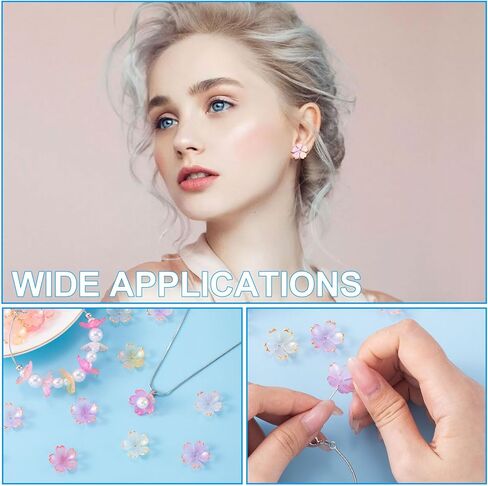 100pcs Cherry Blossom Floral Beads, Pink Gradient 5-Petal Acrylic Flower Charms, Gold-Plated Mini Spacers Beads for Bracelets Necklaces Earrings Jewelry Making in Saudi Arabia