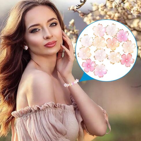 100pcs Cherry Blossom Floral Beads, Pink Gradient 5-Petal Acrylic Flower Charms, Gold-Plated Mini Spacers Beads for Bracelets Necklaces Earrings Jewelry Making in Saudi Arabia
