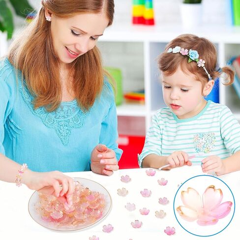 100pcs Cherry Blossom Floral Beads, Pink Gradient 5-Petal Acrylic Flower Charms, Gold-Plated Mini Spacers Beads for Bracelets Necklaces Earrings Jewelry Making in Saudi Arabia