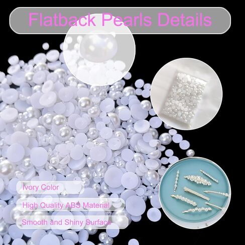 200PCS Flatback Pearls for Crafting Nail Art Half Round Pearls Bulk for Jewelry Scrapbooking Artwork Making Craft DIY Accessory(White,10mm) in Saudi Arabia