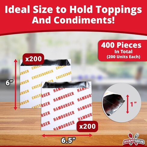 Retro, Grease Proof Burger Wrappers Combo 100Pk. Insulated, Pro Quality Bulk Hamburger and Cheeseburger Bags are BPA Free. Large, Allergen Friendly BBQ Foil Paper Great Cooking Supply For Themed Party in Kuwait