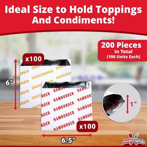 Retro, Grease Proof Burger Wrappers Combo 100Pk. Insulated, Pro Quality Bulk Hamburger and Cheeseburger Bags are BPA Free. Large, Allergen Friendly BBQ Foil Paper Great Cooking Supply For Themed Party in Kuwait