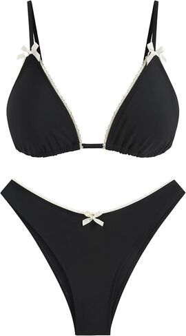 ZAFUL Women's String Triangle Bikini Sets Sexy Triangle Textured Tied High Cut Swimsuit Brazilian 2 Piece Bathing Suit in Kuwait
