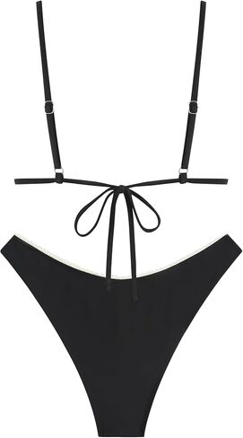 ZAFUL Women's String Triangle Bikini Sets Sexy Triangle Textured Tied High Cut Swimsuit Brazilian 2 Piece Bathing Suit in Kuwait
