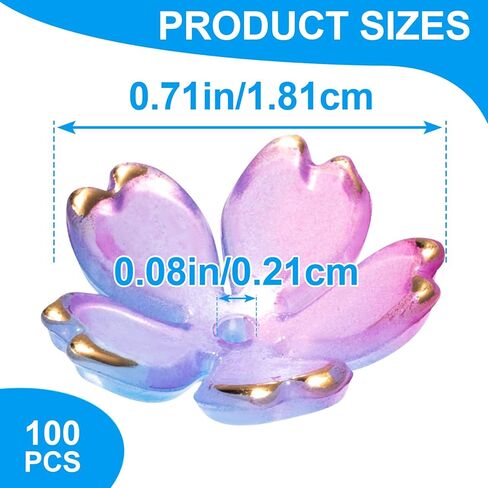 100pcs Cherry Blossom Floral Beads, Pink Gradient 5-Petal Acrylic Flower Charms, Gold-Plated Mini Spacers Beads for Bracelets Necklaces Earrings Jewelry Making in Kuwait