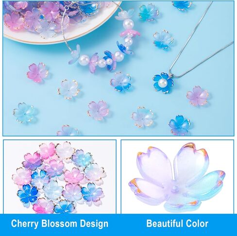 100pcs Cherry Blossom Floral Beads, Pink Gradient 5-Petal Acrylic Flower Charms, Gold-Plated Mini Spacers Beads for Bracelets Necklaces Earrings Jewelry Making in Kuwait