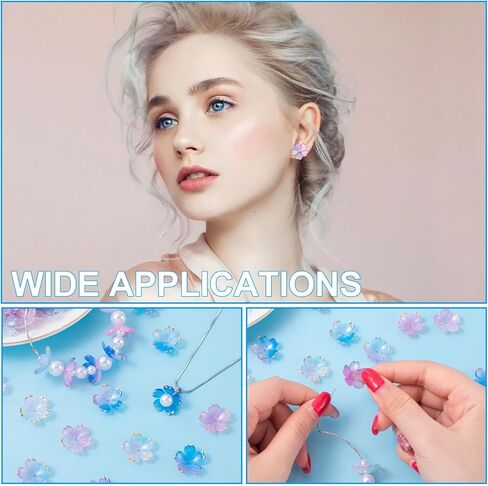 100pcs Cherry Blossom Floral Beads, Pink Gradient 5-Petal Acrylic Flower Charms, Gold-Plated Mini Spacers Beads for Bracelets Necklaces Earrings Jewelry Making in Kuwait