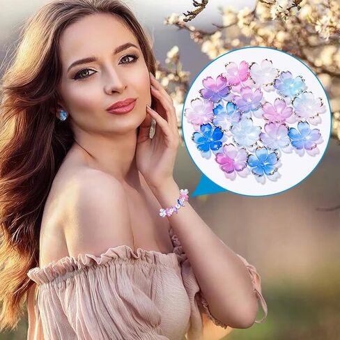 100pcs Cherry Blossom Floral Beads, Pink Gradient 5-Petal Acrylic Flower Charms, Gold-Plated Mini Spacers Beads for Bracelets Necklaces Earrings Jewelry Making in Kuwait