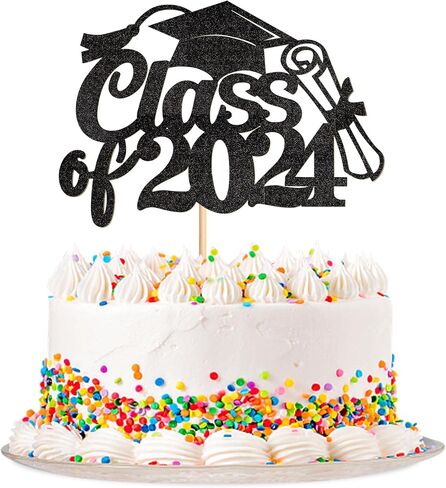 ERCADIO 1 حزمة تهانينا من 2024 كعكة توببر سوداء بريق جريتر كاب فئة دبلوم 2024 CAKE DECERATIONS لعام 2024 موضوع التخرج إمدادات ديكور كعكة الحفلات in Kuwait