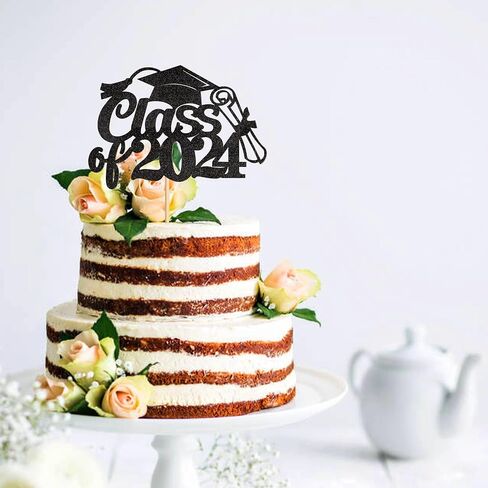 ERCADIO 1 حزمة تهانينا من 2024 كعكة توببر سوداء بريق جريتر كاب فئة دبلوم 2024 CAKE DECERATIONS لعام 2024 موضوع التخرج إمدادات ديكور كعكة الحفلات in Kuwait