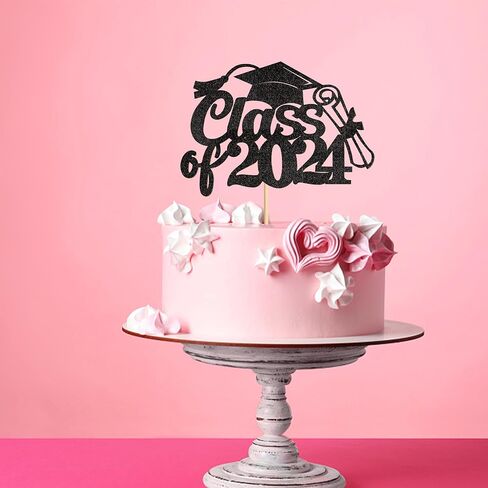 ERCADIO 1 حزمة تهانينا من 2024 كعكة توببر سوداء بريق جريتر كاب فئة دبلوم 2024 CAKE DECERATIONS لعام 2024 موضوع التخرج إمدادات ديكور كعكة الحفلات in Kuwait