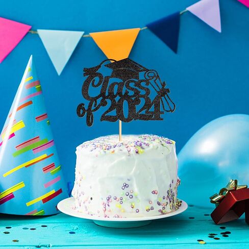 ERCADIO 1 حزمة تهانينا من 2024 كعكة توببر سوداء بريق جريتر كاب فئة دبلوم 2024 CAKE DECERATIONS لعام 2024 موضوع التخرج إمدادات ديكور كعكة الحفلات in Kuwait