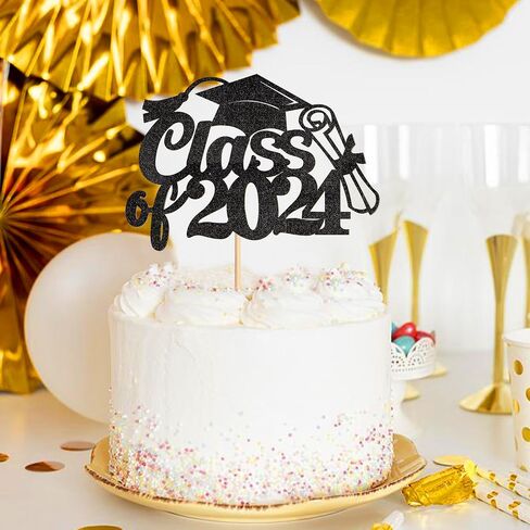 ERCADIO 1 حزمة تهانينا من 2024 كعكة توببر سوداء بريق جريتر كاب فئة دبلوم 2024 CAKE DECERATIONS لعام 2024 موضوع التخرج إمدادات ديكور كعكة الحفلات in Kuwait