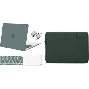 MOSISO Compatible with MacBook Air 13.6 inch Case 2022 Release A2681 M2, Polyester Vertical Sleeve Bag&Plastic Hard Case&Keyboard Cover&Screen Protector&Type C Adapter 2 Pack,Emerald Green