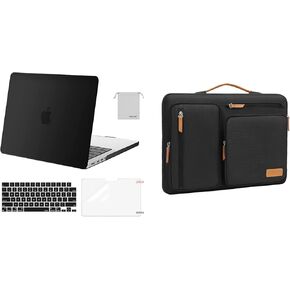 MOSISO Compatible with MacBook Pro 14 inch Case 2024-2021 M3 A2918 A2992 M2 A2779 M1 A2442, Plastic Hard Shell&360 Protective Side Open Sleeve Bag with 4 Zipper Pockets&Keyboard Cover, Black