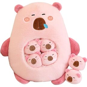 Capybara محشو حيوان Kawaii Capybara Plush مع 6 كيس الأطفال اللطيف من Capybara Plushies Pillow ألعاب محشوة للفتيات الفتيان ، الوردي ، الوردي
