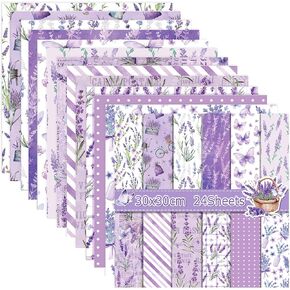 Purple Lavender Scrapbook Paper 12 inches Double-sided Spring Floral Butterfly Stripes Pattern Folded Flat for Cardstock DIY Background Journals Card Making Origami Photo Album Decor (12inch)