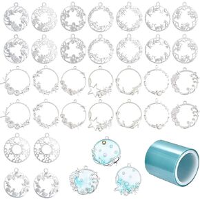 سحر الإطار المفتوح على Allazone ، 32 PCS Sea Searn و Flower Open Optels for Resin 16 Swey Frame Pendants Ilver Hollow Resin