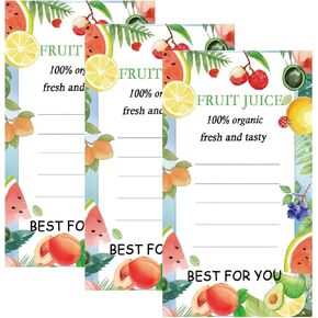 1.6x2.4 Inch Plastic Juice Bottle Labels, 300 Pcs, Multicolored, Rectangular, Fruit, Bottle, Label, Plastic, Sticker, Container, Adhesive, Juice, Smoothie