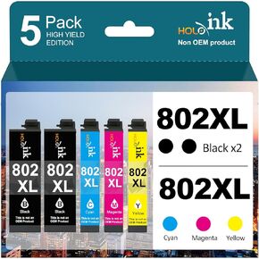 HOINKLO 802xl Remanufactured Ink Cartridges Combo Pack Replacement 802 XL Use with WF-4720, WF-4730, WF-4734, WF-4740 (2 Black, 1 Cyan, 1 Magenta, 1 Yellow)