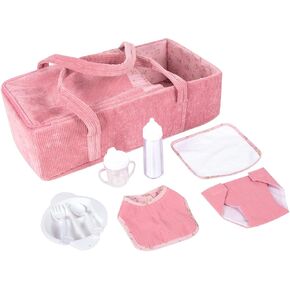 Doll Carrier Doll Carry Cot Carry Crib Set with Feeding Utensils Feeding & Changing Accessaries 7 Pieces Set, Fits for 16" American Girl Dolls