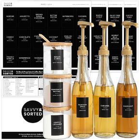 Coffee Bar Essentials Coffee Labels Stickers - 72 Coffee Syrup Labels Coffee Station Organizer - Coffee Labels for Coffee Bar Accessories Gifts Coffee Bar Organizer Coffee Essentials