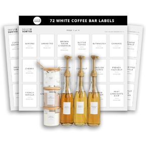 ملصقات أساسية بار القهوة الأسود ، 72 ملصقات منظمات محطة شراب القهوة المطبوعة مسبقًا ، والملحقات والهدايا لعشاق القهوة in Kuwait