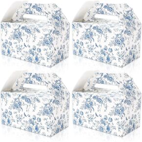 Whaline 24pcs صناديق هدايا الأزهار الزرقاء مع مقابض Chinoiserie Flower Party لصالح علبة علبة صندوق الحلوى الجمالية حاويات هدايا للعرائس الزفاف الزفاف
