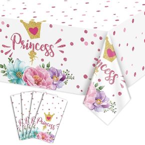 4pcs Princess Party TableChloth - Pink Castle Table Cover Decorations Stringular Castle Decorations for Princess Baby Shower Decoration
