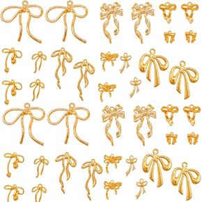 stino 40/60PCs Metal Enamel & Rhinestone Bow Charms for Jewelry Making, Gold Silver Bow Charms for Bracelets Keychains