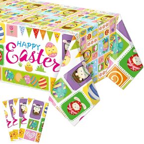 Worldbazaar Easter Tableroths البلاستيك 3 حزمة يمكن التخلص من المائدة المائدة 54 × 108 غطاء أرنب ملون غلاف عيد الفصح حفلات الربيع عطلة الربيع