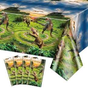 4pcs dinosaur tableroths - 86.6 "x51.2" Decorations مستطيلة للديناصورات لحفلات عيد ميلاد الأطفال