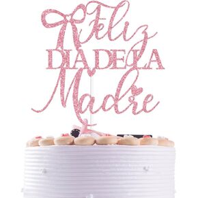 Pink Glitter Feliz Dia de la Madre Cake Topper ، عيد أم سعيد/فيليز ديا ماما ، إمدادات زخارف حفلة عيد الأم ذات طابع القوس.