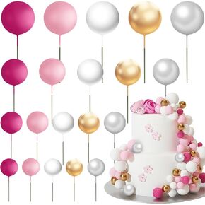 40Pcs Balls Cake Topper Foam, Mini Balloon Cupcake Cake Insert Bubble Balls DIY Decoration for Baby Shower Kids Birthday Party Wedding Supplies Pearl White Pink Gold Silver Rose Red