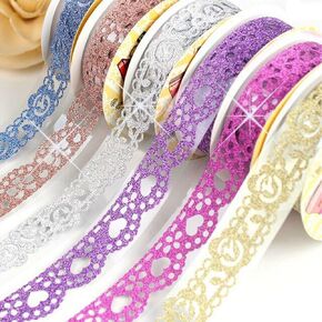 شريط b & y washi ، نمط الدانتيل بريق الشريط الذاتي اللطيف ، الماس Washi الشريط تقنيت DIY Scrapbooking شريط الدانتيل ، 6 لفات الشريط عشوائي عشوائي