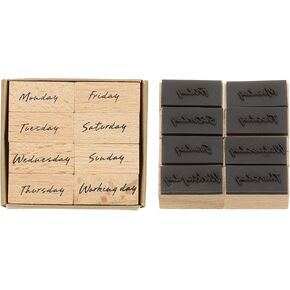 PATIKIL Date Stamps Wood Rubber Stamp, Vintage Week Stamps Set Wooden Stamp Stamper for Card Making DIY Crafting Scrapbooking Style 1, Brown