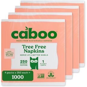 Caboo Tree Free Napkins, 4 Packs of 250, 1000 Total Napkins, Sustainable & Disposable Kitchen Napkin