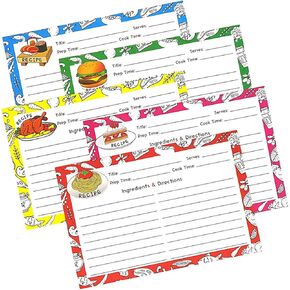 50 Count 4x6 بطاقات وصفة فارغة على الوجهين للمطبخ والمطاعم وبطاقات الوصفة الفارغة (5 تصميم طعام)