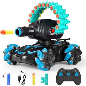 RC Car Shoot Nerf Bullet ، RC Tank الذي يطلق النار ، معركة ASK مع دبابة التحكم عن بعد NERF التي تطلق النار على الرغوة السهام ، 16 الرغوة السهام - يعرض عيد ميلاد Forkids 7 8 9 10 11 سنة （الأزرق）