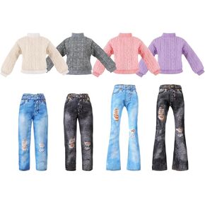 Bencailor 8 Pieces 11.5 Inch Doll Clothes and Accessories Sweaters Denim Pant Outfit Clothing for 11.5 Inch Doll(Round Neck Sweater)
